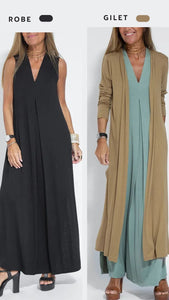 Ensemble robe longue et gilet long 2 pièces pour femmes