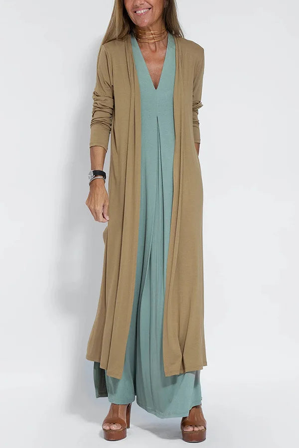 Ensemble robe longue et gilet long 2 pièces pour femmes