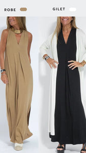 Ensemble robe longue et gilet long 2 pièces pour femmes