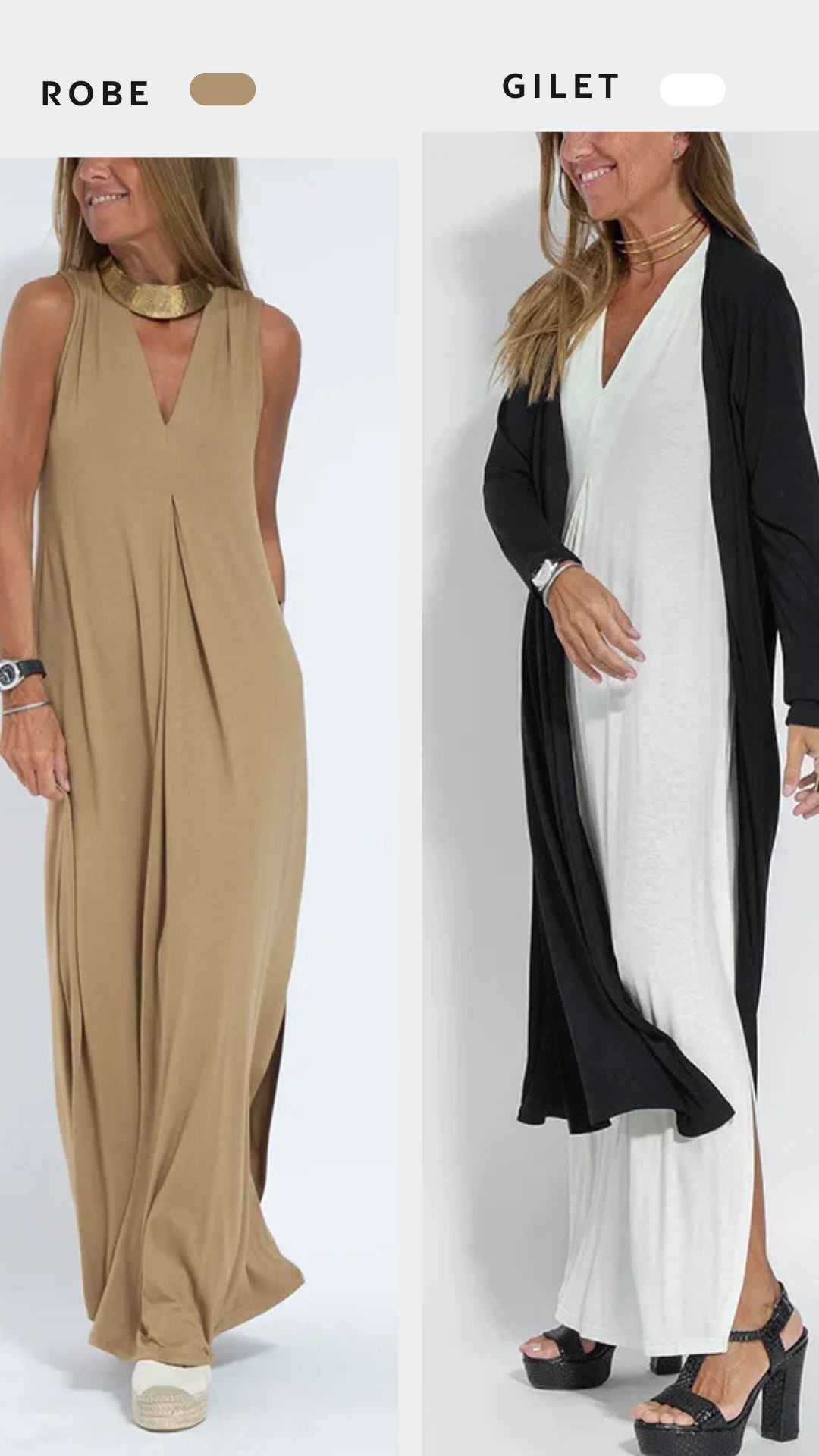 Ensemble robe longue et gilet long 2 pièces pour femmes