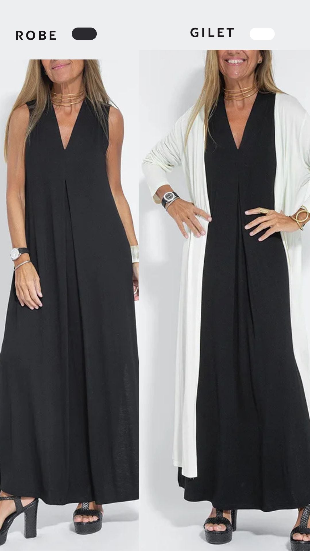 Ensemble robe longue et gilet long 2 pièces pour femmes